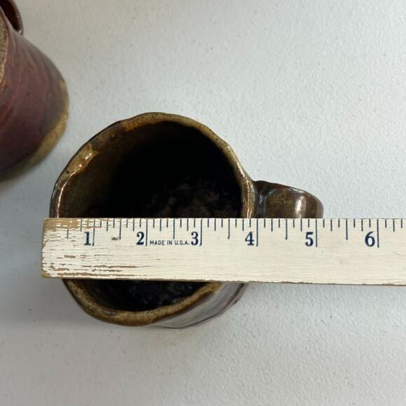 Studio Art x 2 Mugs 3 5/8" Stoneware Toned Red & Brown Brutalist Rustic - Picture 10 of 12